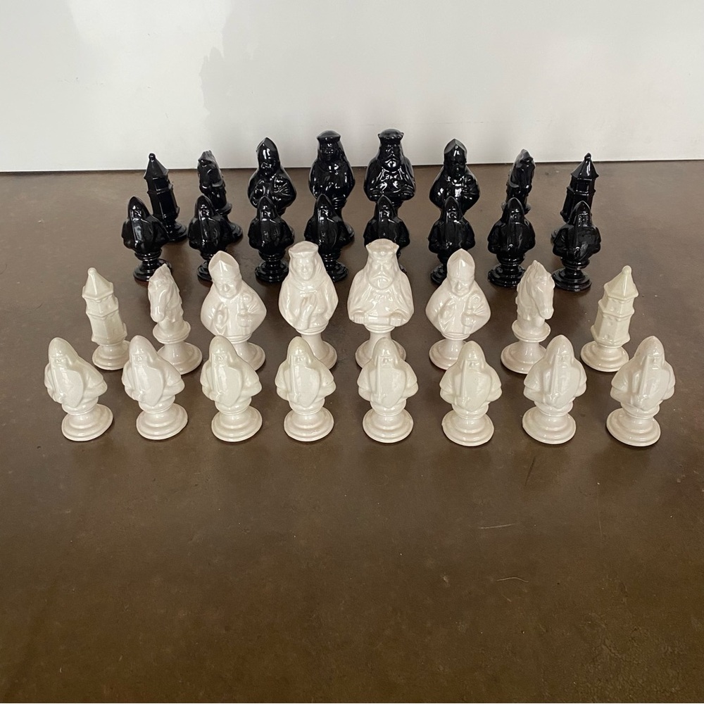 VTG Rare Gothic Mid-Century Ceramic Chess Set